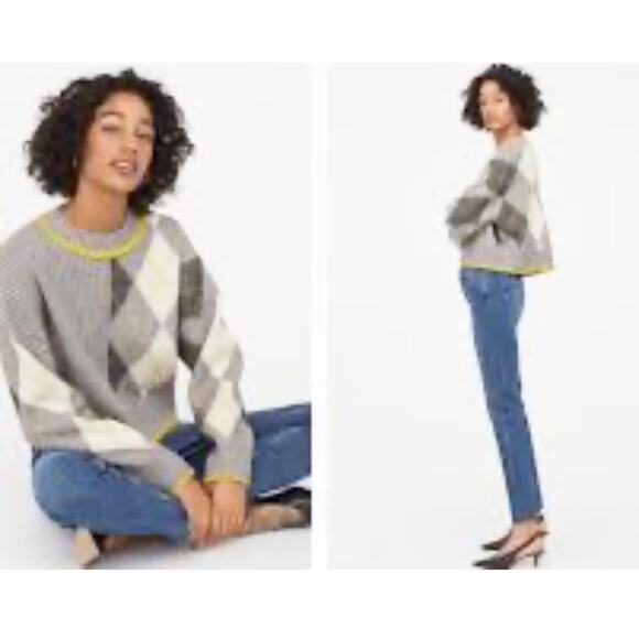 Pringle of Scotland x H&M Gray Ribbed Knit Argyle Crewneck Sweater Size Small - Picture 3 of 12